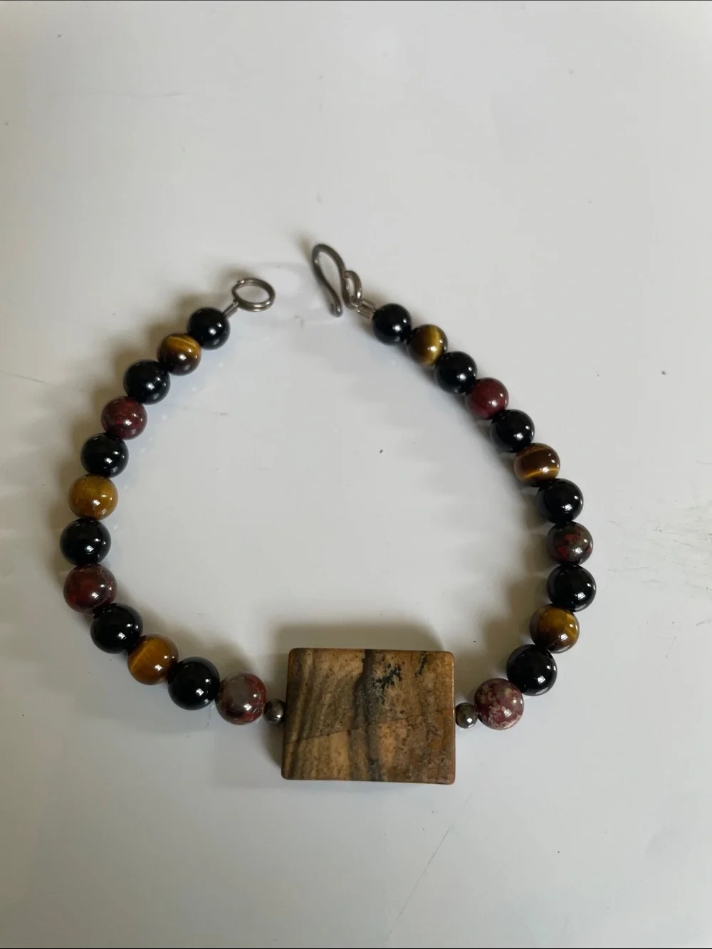 Earth-Tone Jasper, Tiger’s Eye and Onyx Beaded Bracelet